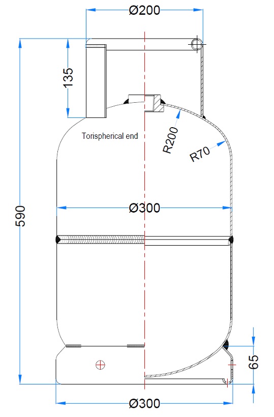11 Kg Domestic LPG Cylinder with Dimensions Displayed